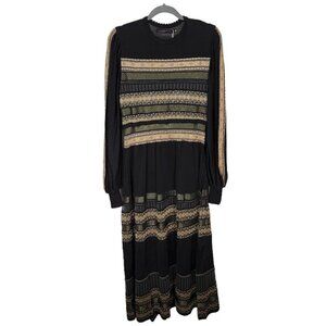 NWT Maria‎ Pavan Midi Dress in Black and Gold Size XS